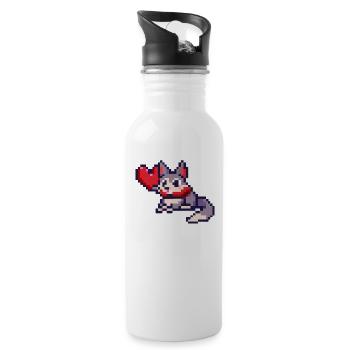 Pixelart Cat with Heart - Water bottle with straw - white - Right