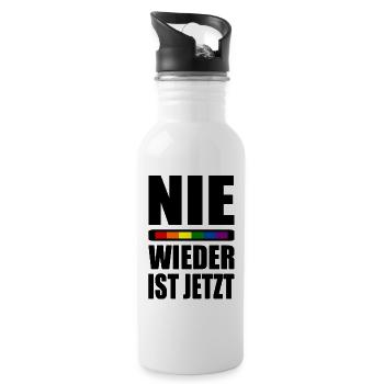 Nie wieder ist jetzt - Trinkflasche mit integriertem Trinkhalm - Weiß - Rechts