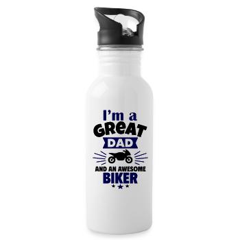 Ich bin ein toller Papa und ein echter Biker - Trinkflasche mit integriertem Trinkhalm - Weiß - Rechts