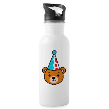 Party bear with colorful hat - Water bottle with straw - white - Right