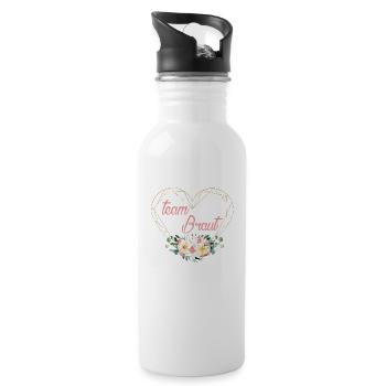 Team Braut Blumen Herz personalisierbar - Trinkflasche mit integriertem Trinkhalm - Weiß - Rechts