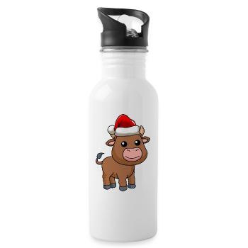 Stier Comic Weihnachten - Trinkflasche mit integriertem Trinkhalm - Weiß - Rechts