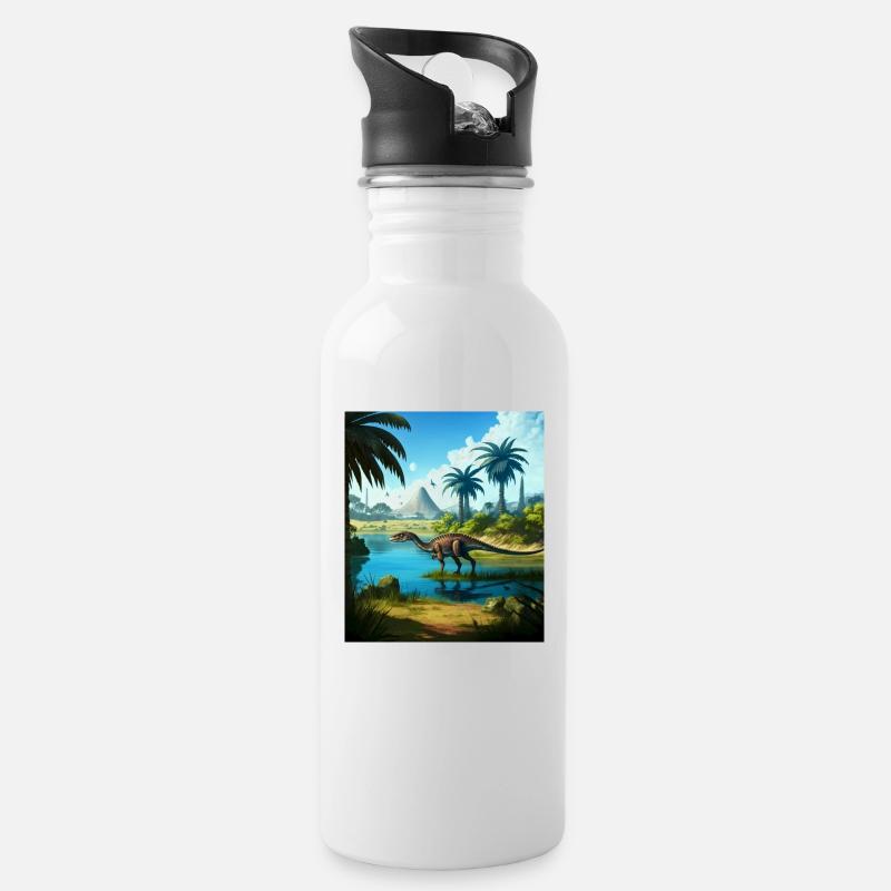 Dinosaur Palm Lake Gift - Water bottle with straw - white