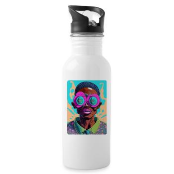 Auffälliger Afro-Mann mit Brille - Trinkflasche mit integriertem Trinkhalm - Weiß - Rechts