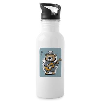 Niedlicher kindlicher Bär, der Gitarre spielt - Trinkflasche mit integriertem Trinkhalm - Weiß - Rechts