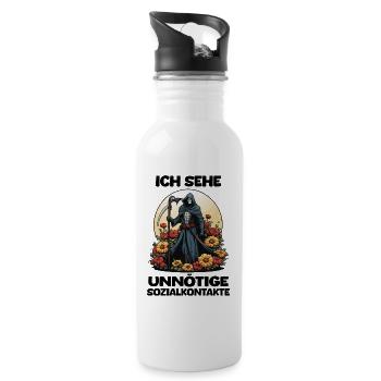 Ich Sehe Unnötige Sozialkontakte - Sensenmann - Trinkflasche mit integriertem Trinkhalm - Weiß - Rechts