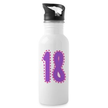 18. 18 JAHRE ALT. 18. JAHRESTAG. 18. GEBURTSTAG. - Trinkflasche mit integriertem Trinkhalm - Weiß - Rechts