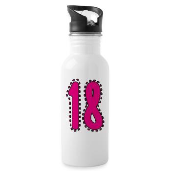 18. 18 YEARS OLD. 18th ANNIVERSARY. 18 BIRTHDAY. - Water bottle with straw - white - Right