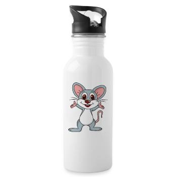 Souris mignonne cool drôle - Gourde avec paille intégrée - blanc - Droite