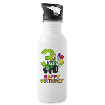 Dritter Geburtstag 3 Jahre alt Trekker Traktor - Trinkflasche mit integriertem Trinkhalm - Weiß - Rechts