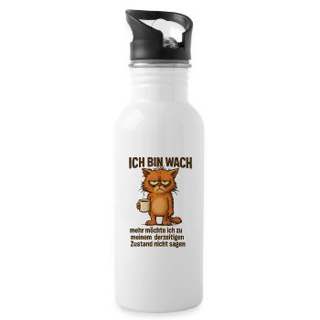 Ich bin wach Kaffee Katze - Trinkflasche mit integriertem Trinkhalm - Weiß - Rechts