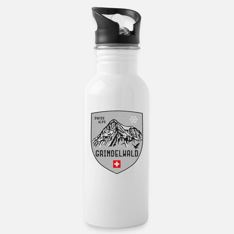 Grindelwald Eiger Schweiz Wappen - Trinkflasche mit integriertem Trinkhalm - Weiß