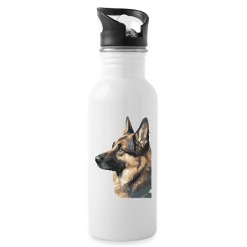 German Shepherd Watercolors - Water bottle with straw - white - Right
