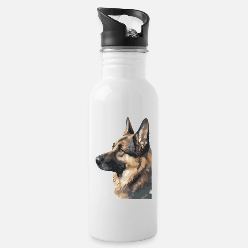 Deutscher Schäferhund Wasserfarben - Trinkflasche mit integriertem Trinkhalm - Weiß