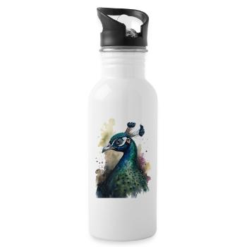 Pfau Wasserfarben Malerei - Trinkflasche mit integriertem Trinkhalm - Weiß - Rechts