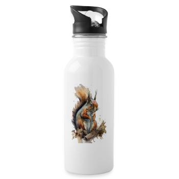 Eichhörnchen Süß Realistisch Aquarell - Trinkflasche mit integriertem Trinkhalm - Weiß - Rechts
