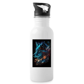 Wolf Galaxy Sterne Weltall Weltraum Cool Mystisch - Trinkflasche mit integriertem Trinkhalm - Weiß - Rechts