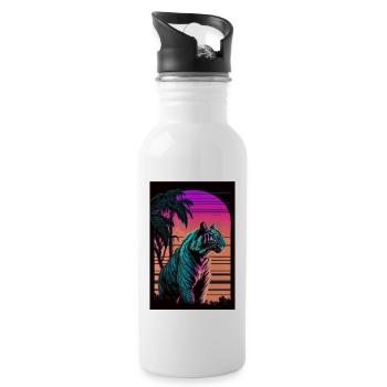 Tiger Vaporwave Retro 80s Palm Beach Summer - Gourde avec paille intégrée - blanc - Droite