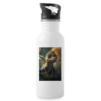 Dino Kleiner Dinosaurier Süß - Trinkflasche mit integriertem Trinkhalm - Weiß - Rechts