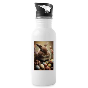 Lapin de Pâques Joyeux Oeufs de Pâques Chocolat Sucré - Gourde avec paille intégrée - blanc - Droite