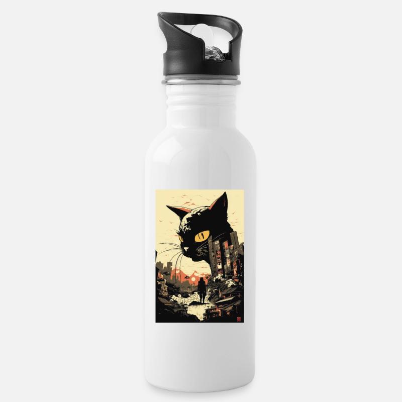 Cat Japan Monster City Anime High-rises - Gourde avec paille intégrée - blanc