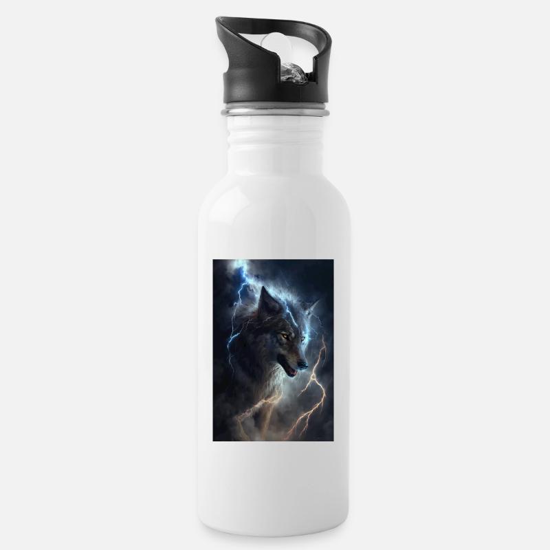 Wolf Blitz Thunder Epic Cool Epic Wolves - Gourde avec paille intégrée - blanc