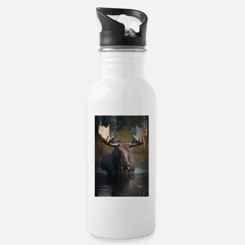 Elch Realistisch - Trinkflasche mit integriertem Trinkhalm - Weiß