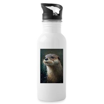 Otter Realistisch Cartoon Anime Regen - Trinkflasche mit integriertem Trinkhalm - Weiß - Rechts