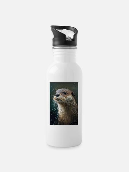 Otter Realistisch Cartoon Anime Regen - Trinkflasche mit integriertem Trinkhalm - Weiß