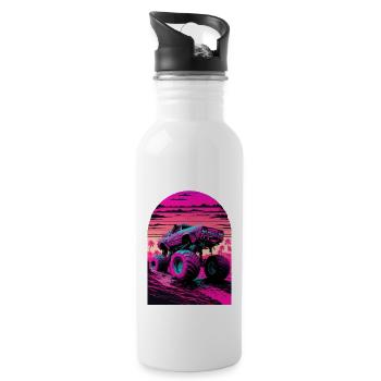 Monster Truck Monstertruck Retro Sonne Vintage - Trinkflasche mit integriertem Trinkhalm - Weiß - Rechts