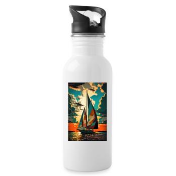 Boat Sailboat Ocean Art Sailing - Water bottle with straw - white - Right