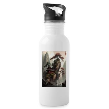 Ancient China Chinese Landscape Painting Temple - Water bottle with straw - white - Right