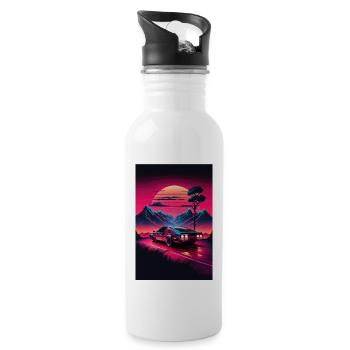 Synthwave Country Car Retro Sun Palms - Gourde avec paille intégrée - blanc - Droite