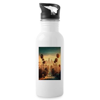 Los Angeles Skyline Straße Palmen LA Landschaft - Trinkflasche mit integriertem Trinkhalm - Weiß - Rechts