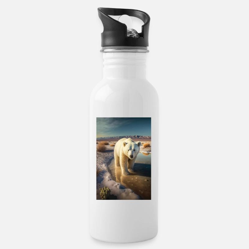 Eisbär Wüste Klima Klimaerwärmung Klimaschutz - Trinkflasche mit integriertem Trinkhalm - Weiß