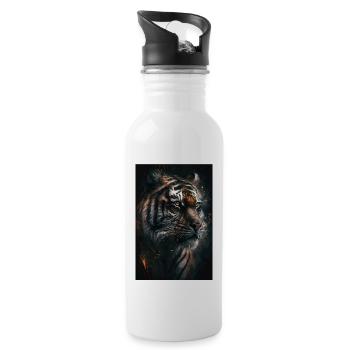Tiger Portrait Cool Wild Cat Wildcat Predator - Water bottle with straw - white - Right