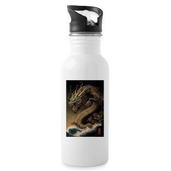 Japanischer Drache Wellen Japan Monster - Trinkflasche mit integriertem Trinkhalm - Weiß - Rechts