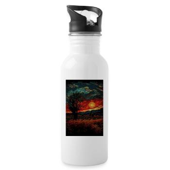 Sunset Landscape Field Paintings - Water bottle with straw - white - Right