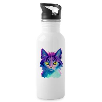 Cat Colorful - Water bottle with straw - white - Right