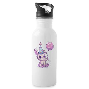 Bande dessinée d’anniversaire de lapin - Gourde avec paille intégrée - blanc - Droite