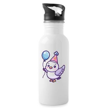Taube Vogel Geburtstag Comic - Trinkflasche mit integriertem Trinkhalm - Weiß - Rechts