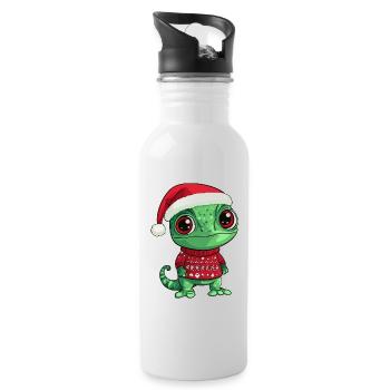 Chameleon Weihnachten Comic - Trinkflasche mit integriertem Trinkhalm - Weiß - Rechts