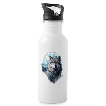 Wolf Mond Wald - Trinkflasche mit integriertem Trinkhalm - Weiß - Rechts