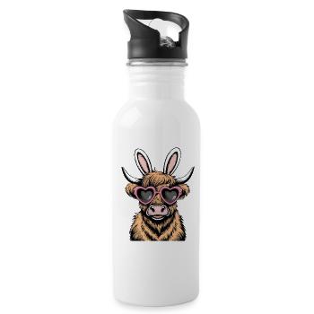 Osterhase Kuh Schottisches Hochlandrind - Trinkflasche mit integriertem Trinkhalm - Weiß - Rechts