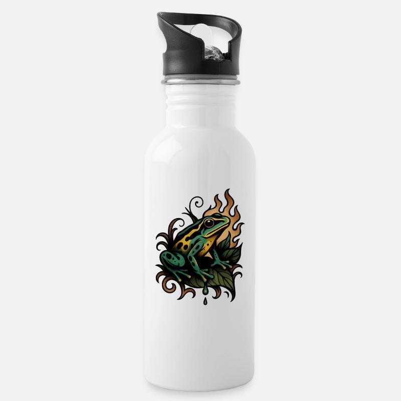 Flammenfrosch auf Blatt - Trinkflasche mit integriertem Trinkhalm - Weiß