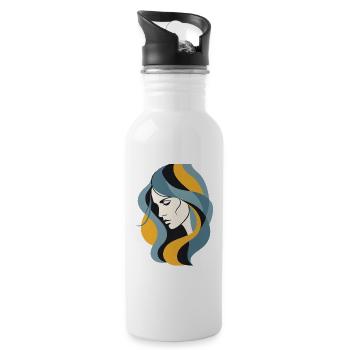 Abstract Woman Profile  Modern Minimalist Line Art - Water bottle with straw - white - Right