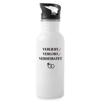 Verliebt Verlobt Verheiratet Hochzeit Verlobung - Trinkflasche mit integriertem Trinkhalm - Weiß - Rechts