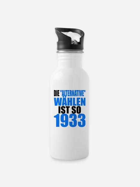 AfD stoppen gegen rechts Demokratie Vielfalt 1933 - Trinkflasche mit integriertem Trinkhalm - Weiß