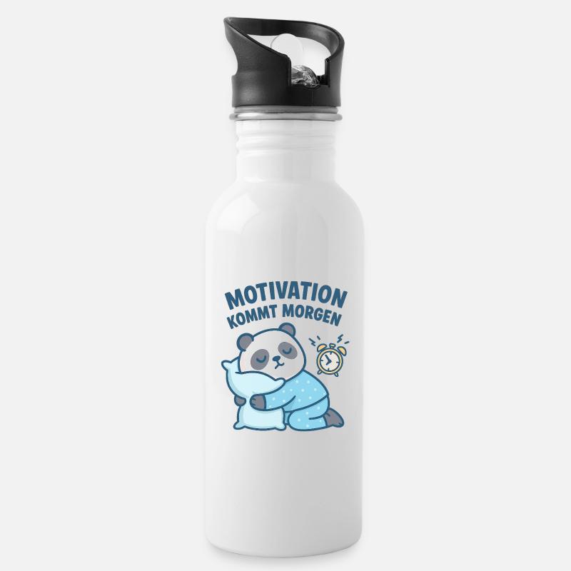Kuschelpanda mit Motivationsspruch - Trinkflasche mit integriertem Trinkhalm - Weiß