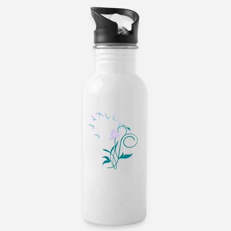 Orchidee / orchid (2c) - Trinkflasche mit integriertem Trinkhalm - Weiß